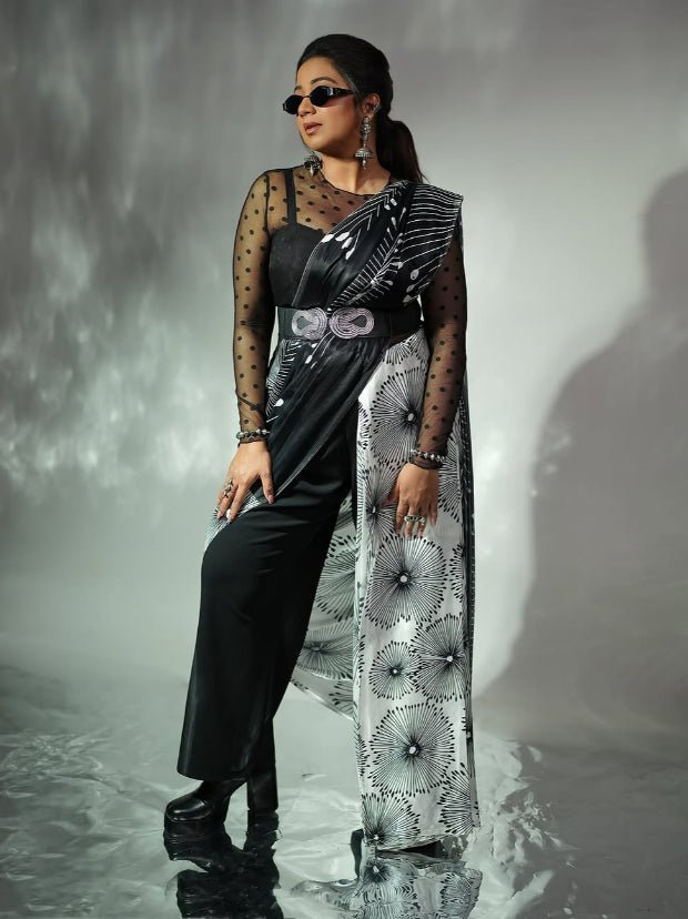 SHREYA GHOSHAL IN MODAL SATIN MONOCHROME FLORAL PRINT LIVA SAREE