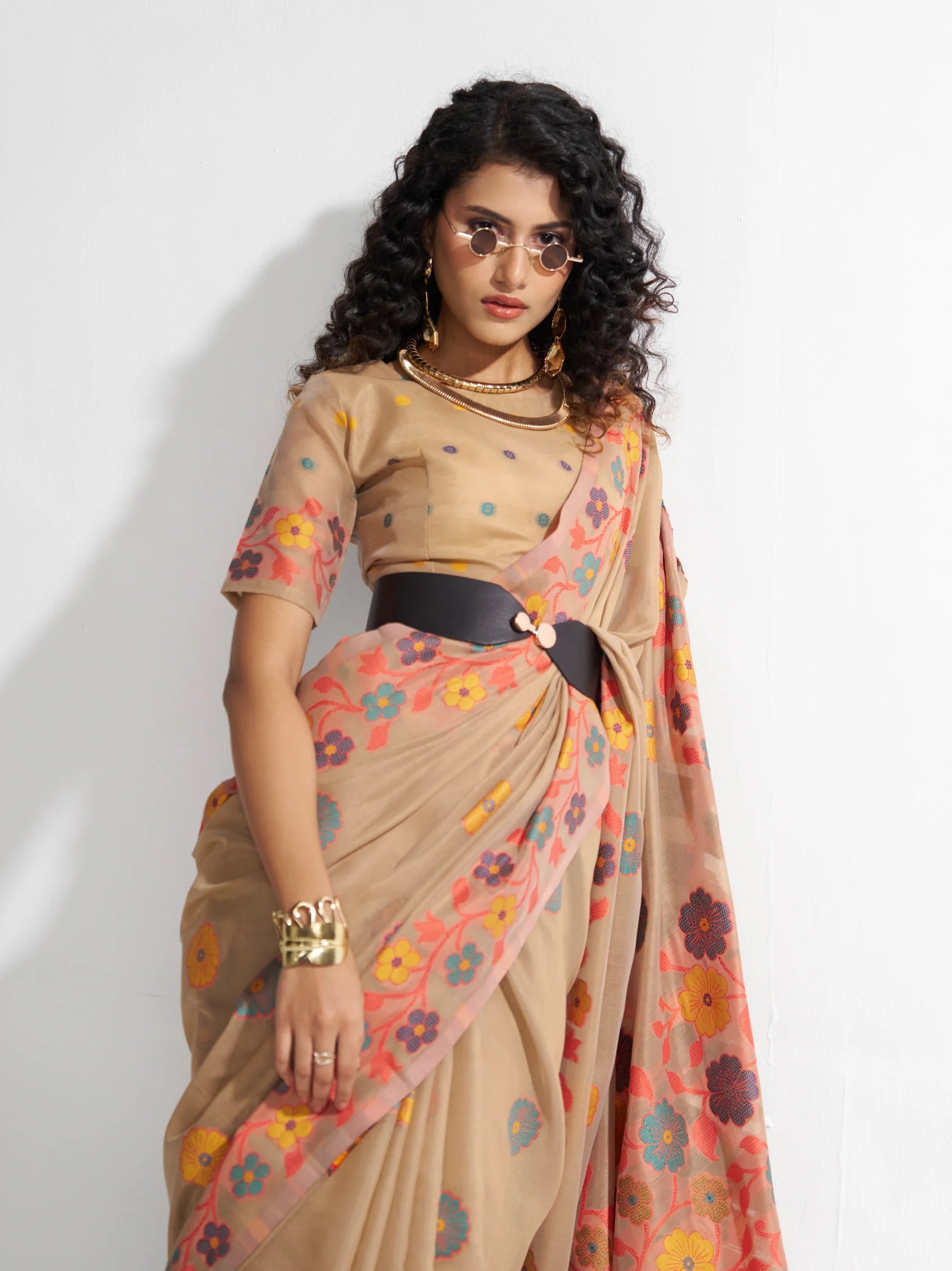 TAN BEIGE COTTON SILK GARDENIA SAREE