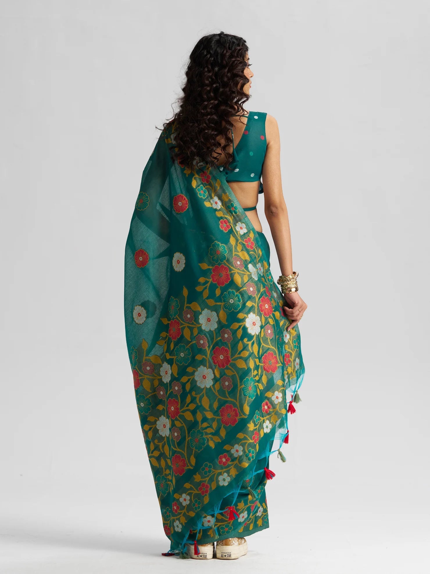 TEAL BLUE COTTON SILK GARDENIA SAREE