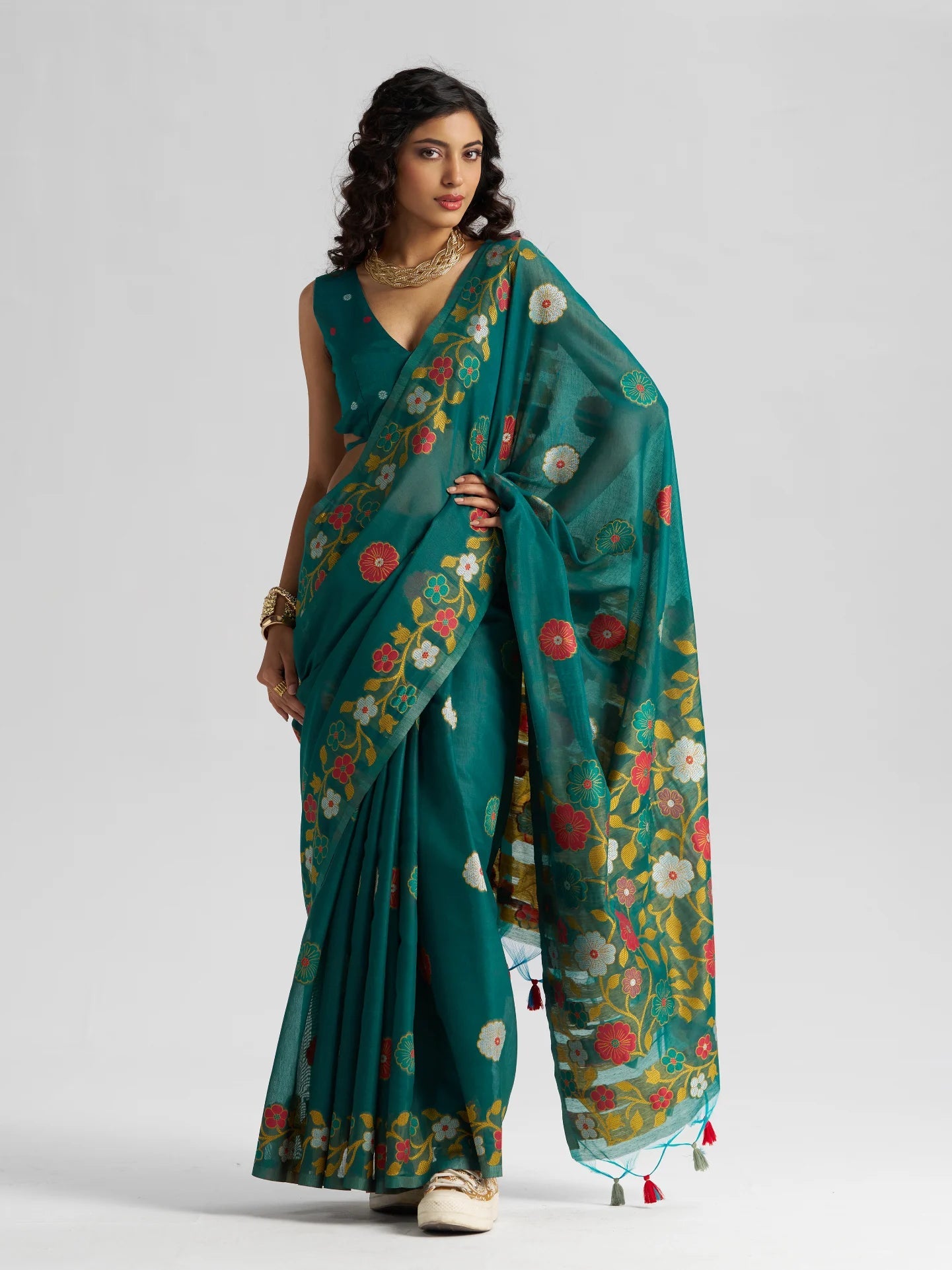 TEAL BLUE COTTON SILK GARDENIA SAREE