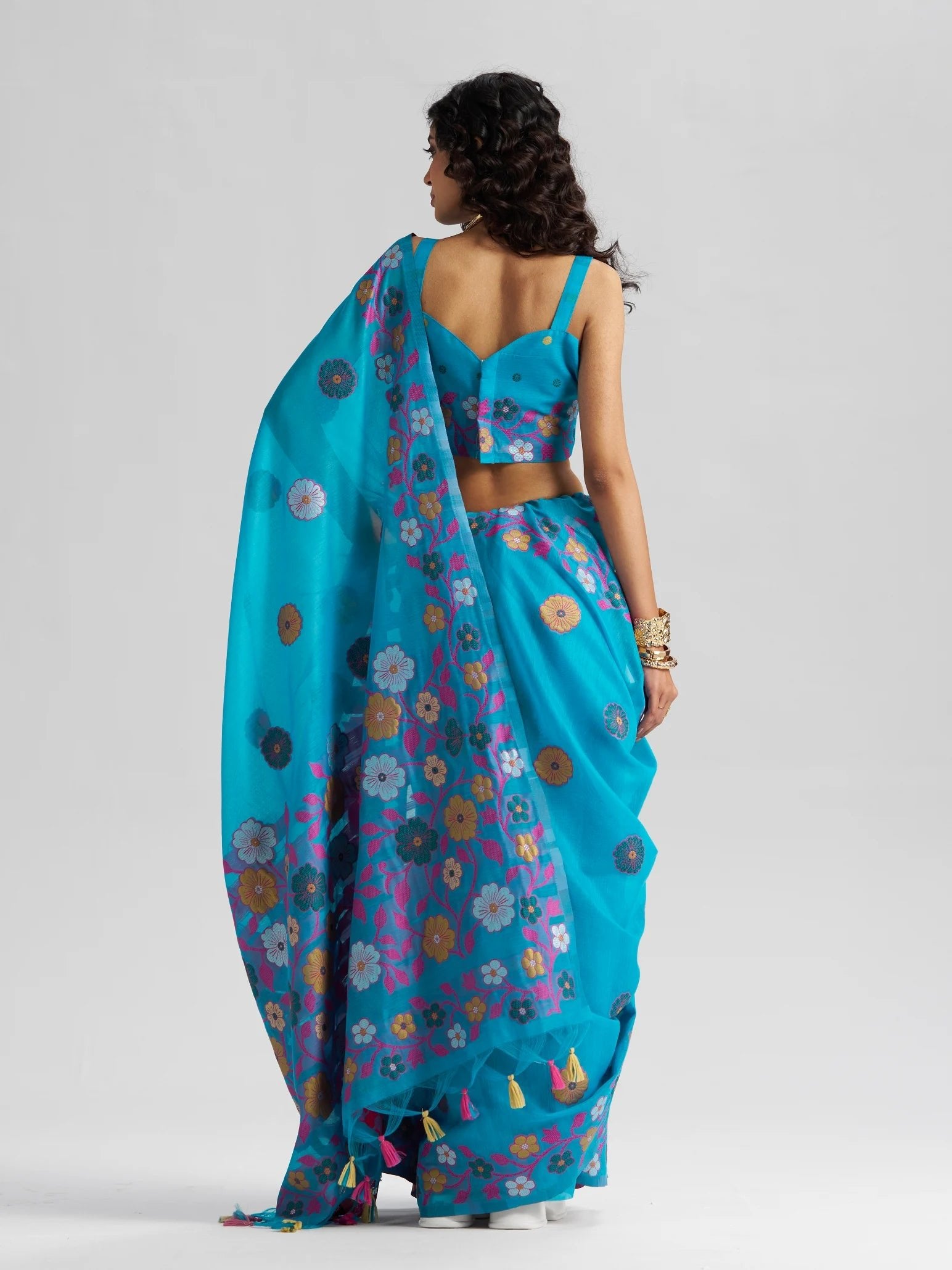 TURQUOISE BLUE COTTON SILK GARDENIA SAREE