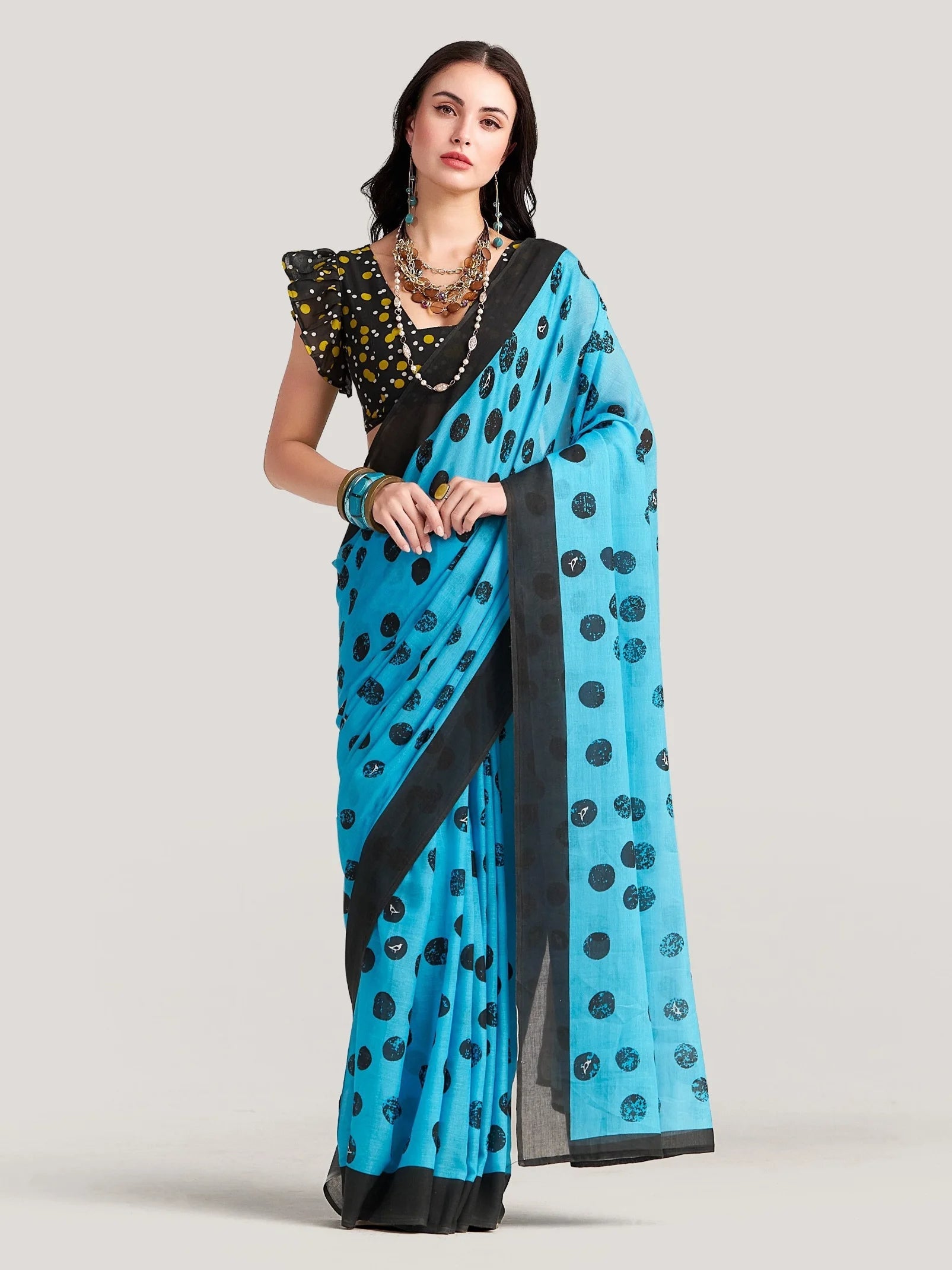 TURQUOISE BLUE VISCOSE MUL DIGITAL PRINTED SAREE