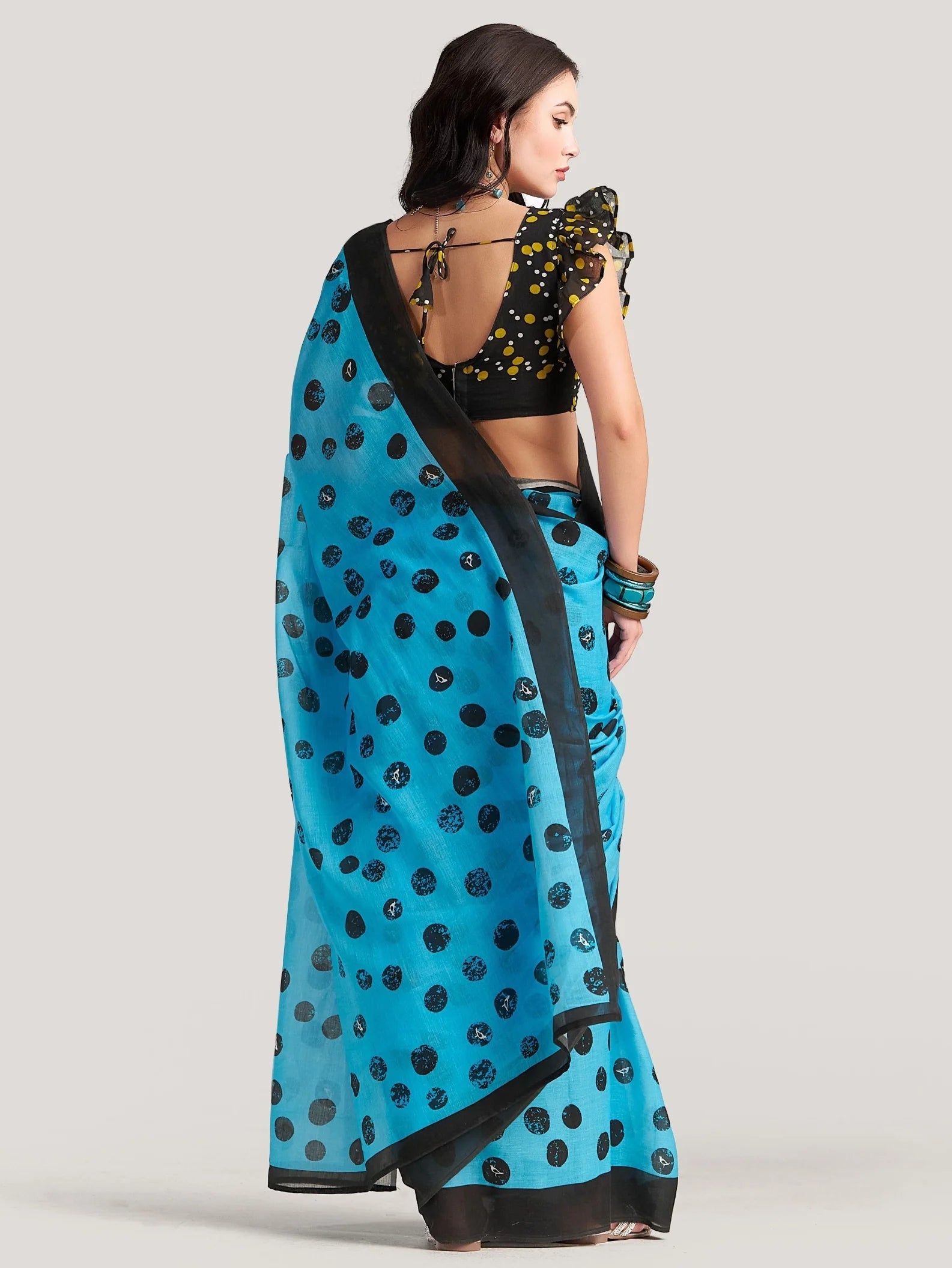 TURQUOISE BLUE MULMUL COTTON DIGITAL PRINTED SAREE