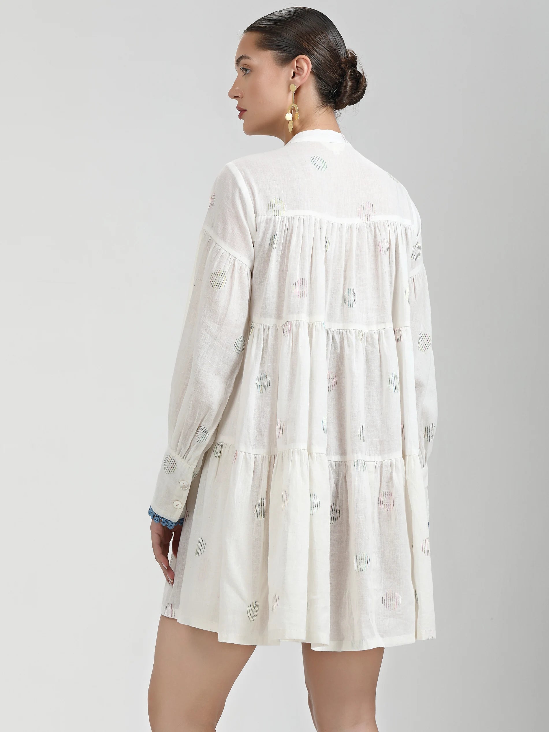 WHITE VISCOSE MUL CC COIN TUNICE DRESS