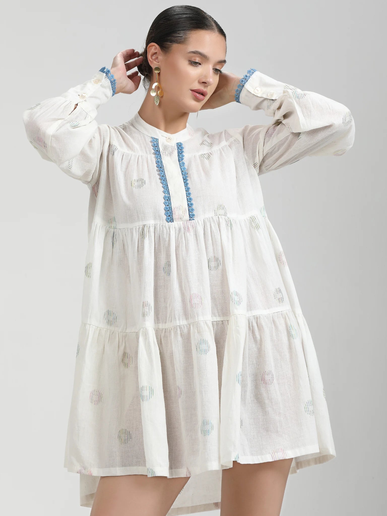 WHITE VISCOSE MUL CC COIN TUNICE DRESS