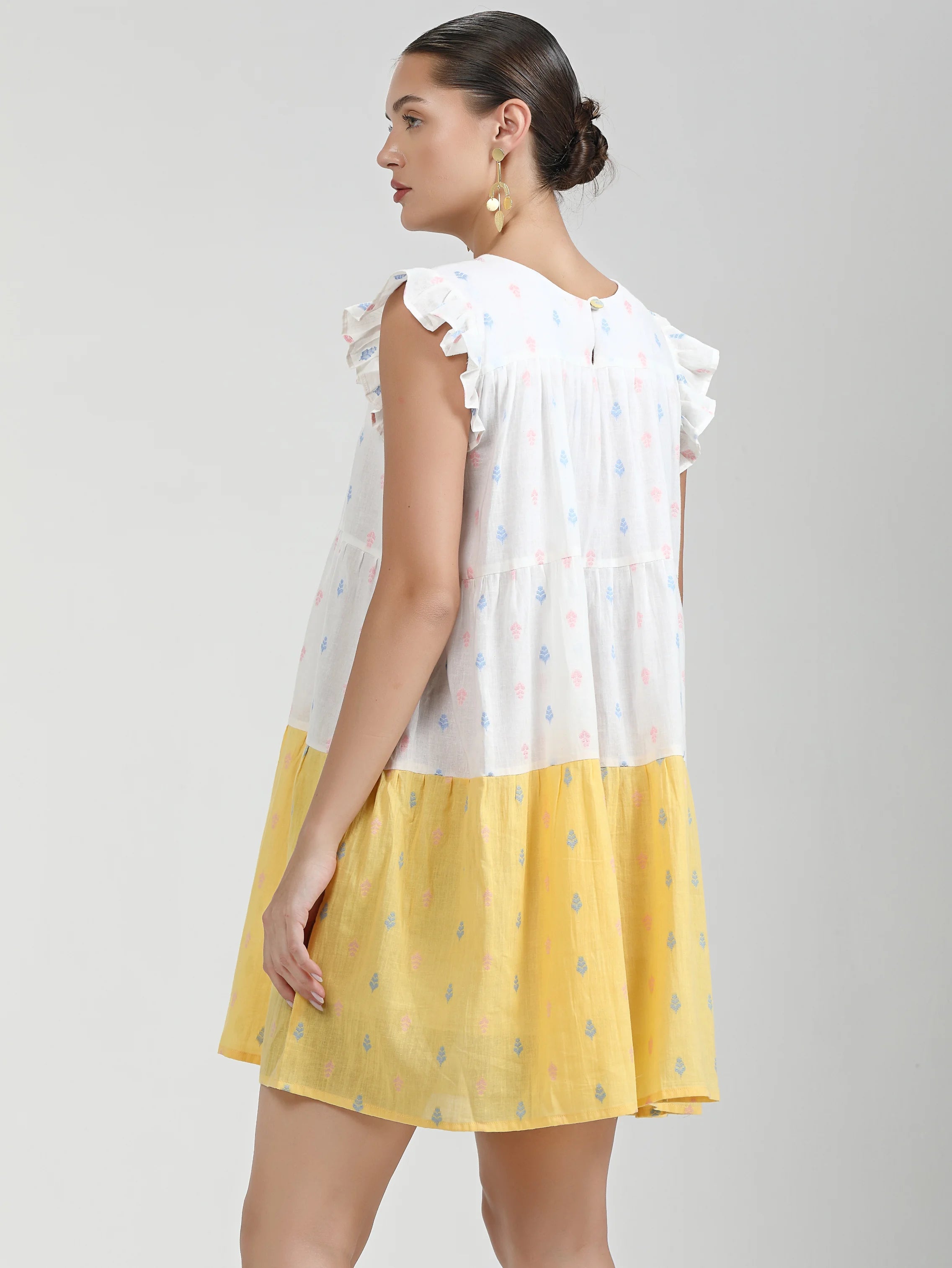 YELLOW WHITE COTTON CANDY LEAF ONE PCS DRESS