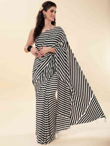 LIVA CREPE STRIPPED MONOCHROME SAREE WITH BLOUSE
