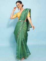 GREEN POLO ORGANZA SOLID SAREE