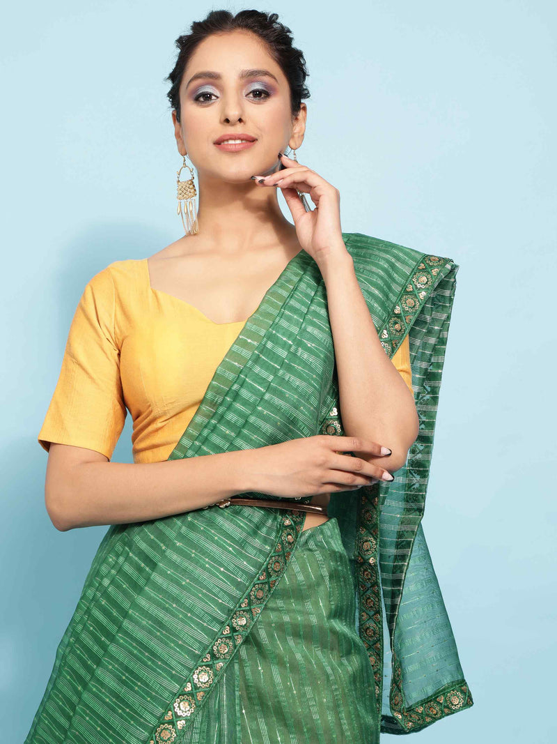 GREEN POLO ORGANZA SOLID SAREE