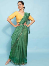 GREEN POLO ORGANZA SOLID SAREE