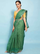 GREEN POLO ORGANZA SOLID SAREE