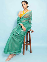TURQUOISE POLO ORGANZA SOLID SAREE
