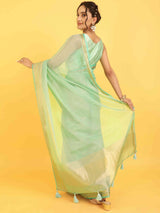 TURQUOISE ORGANZA TISSUE SILK SAREE WITH BLOUSE