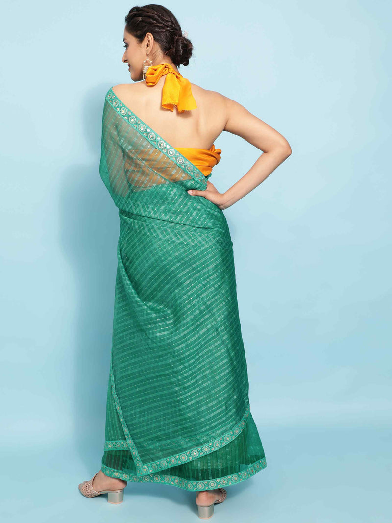 TURQUOISE POLO ORGANZA SOLID SAREE