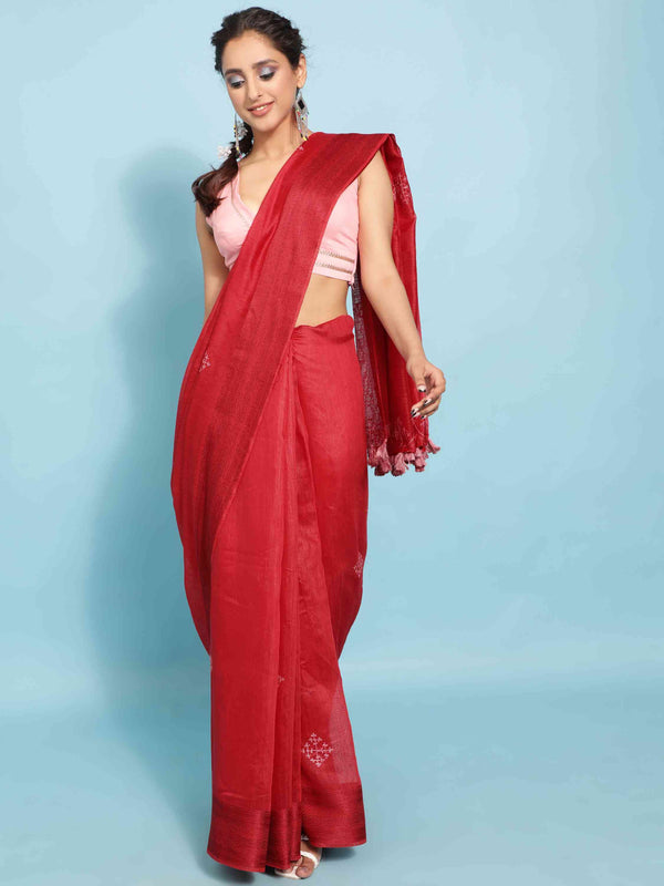 RED COTTON SILK SAREE WITH BLOUSE