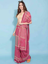 PINK GEORGETTE PRINTED SAREE WITH BLOUSE