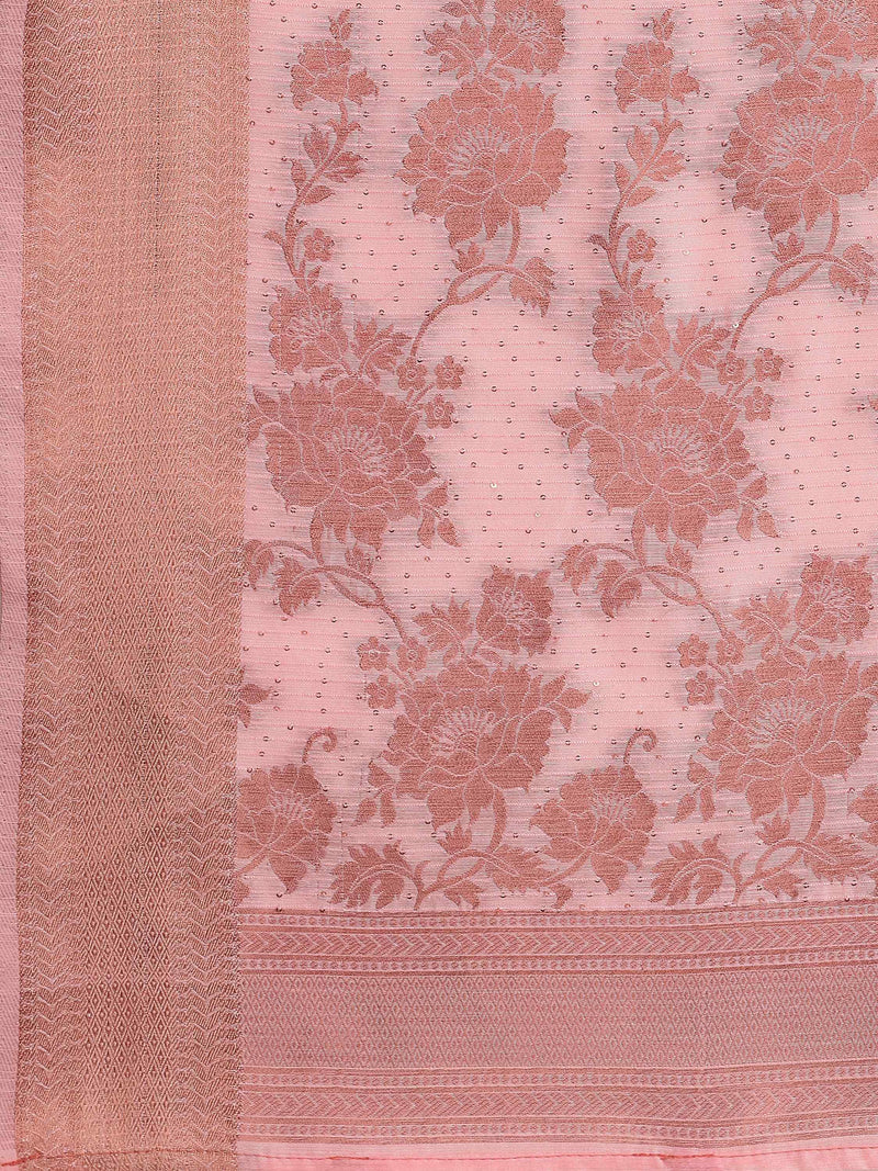 PINK FLORAL COTTON SILK SAREE WITH BLOUSE