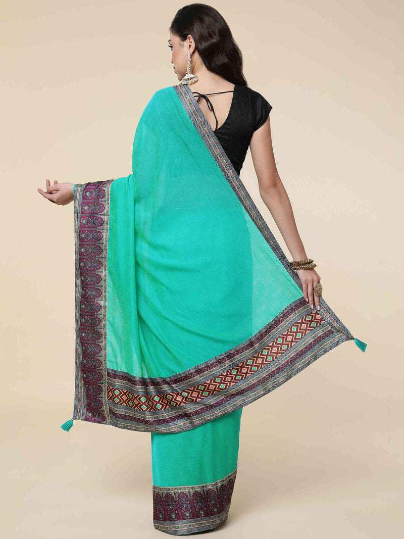 TURQUOISE CARNIVAL GEORGETTE SAREE WITH BLOUSE