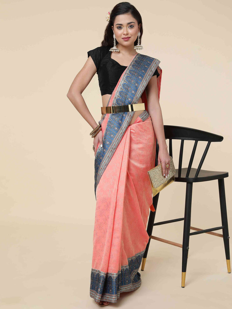 PEACH CARNIVAL GEORGETTE SAREE WITH BLOUSE