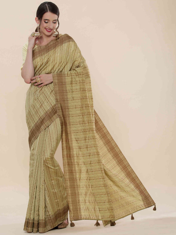 OLIVE GREEN BEETLE SILK SAREE WITH BLOUSE