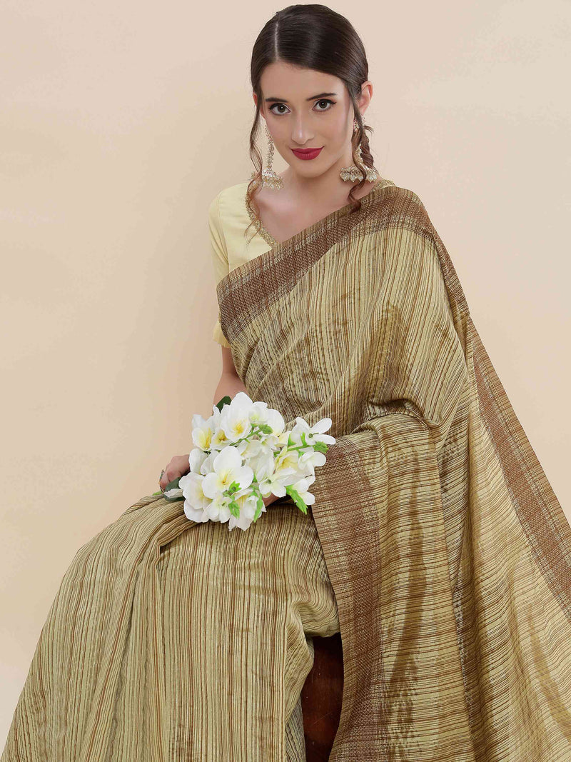 OLIVE GREEN BEETLE SILK SAREE WITH BLOUSE