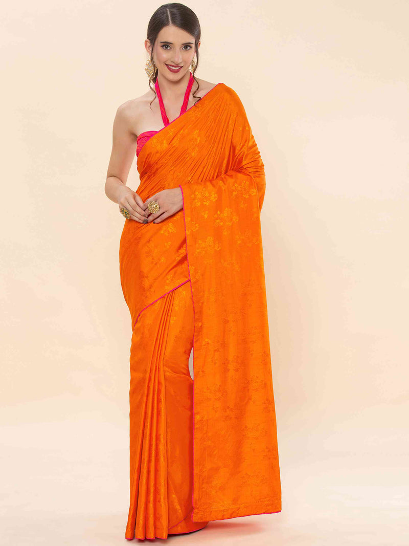 ORANGE BLENDED SILK IRISH JACQUARD SAREE