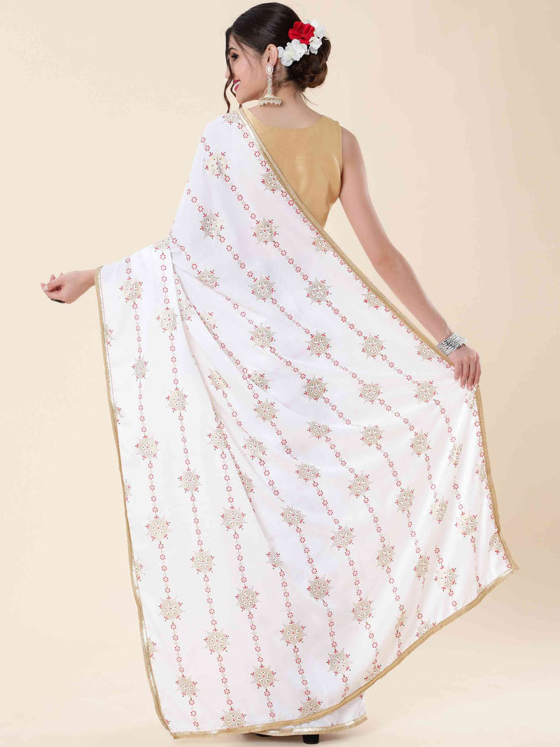 WHITE FOIL MODAL SILK SAREE