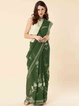 GREEN FAUX GEORGETTE PRINTED SAREE