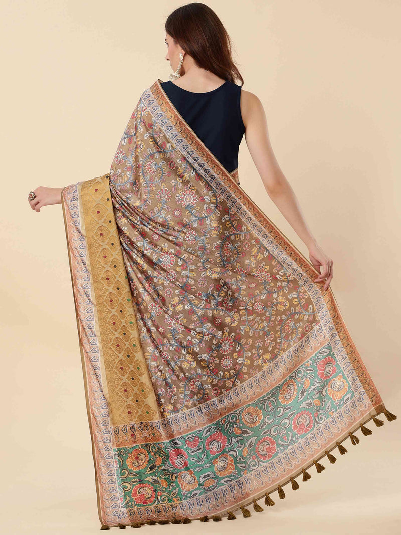 MUSTARD EVA SILK FUSION KALAMKARI SAREE