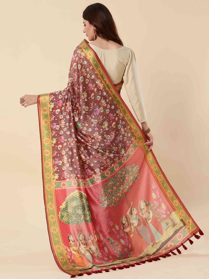 MAROON EVA SILK FUSION KALAMKARI SAREE