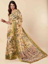 YELLOW EVA SILK FUSION KALAMKARI SAREE